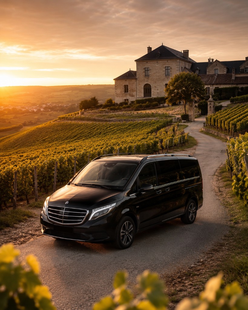 Mercedes Classe V excursion Champagne depuis Paris — vignes au coucher de soleil